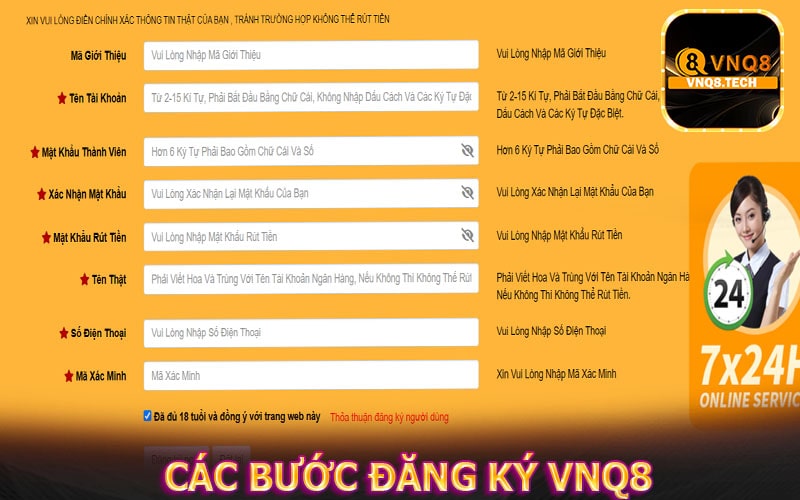 Một số bước nhanh chóng đăng ký vnq8