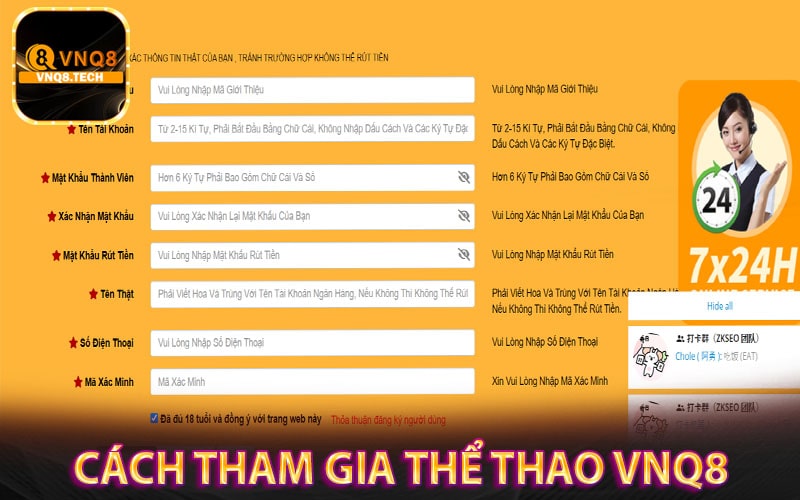 Hướng dẫn cách thức tham gia thể thao vnq8